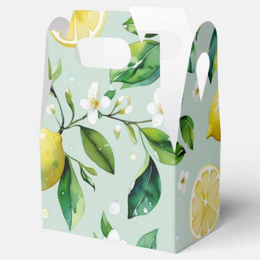 Moderne gele citroenvormige bloemenscript bruidssh bedankdoosjes (Geopend)