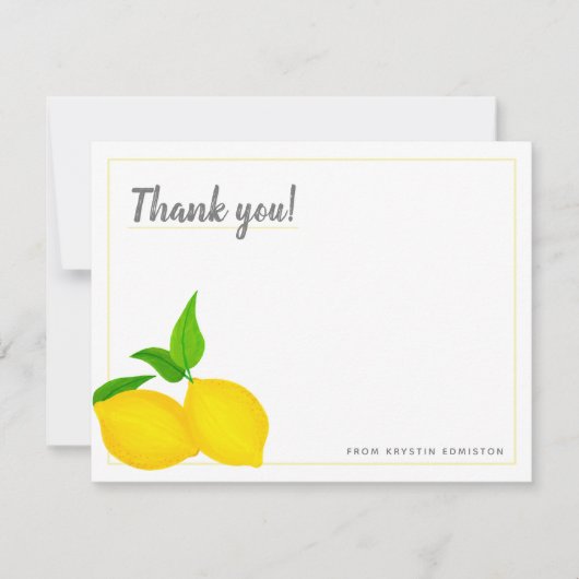 Moderne Gele Citrus Citroenen Wit Bedankkaart (Voorkant)