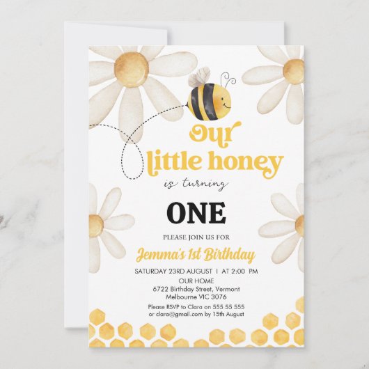 Moderne gele Daisy Bee Onze Honey Verjaardag Kaart (Voorkant)