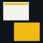 Moderne Gele Eenvoudige Grensnaambegroting Notitiekaartje<br><div class="desc">Moderne Minimalistische Notitiekaart met de naam van de keuze. Dit eenvoudige ontwerp biedt jouw naam bovenaan,  voorzien van een helder geel kleurenblok met een delicaat lijst en stevig geel op de achterkant van deze budgetnotitiekaart.</div>