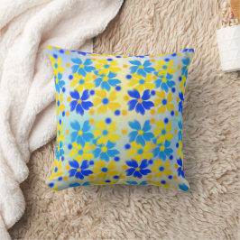 Moderne Gele En Blauwe Bloemen Worp Kussen