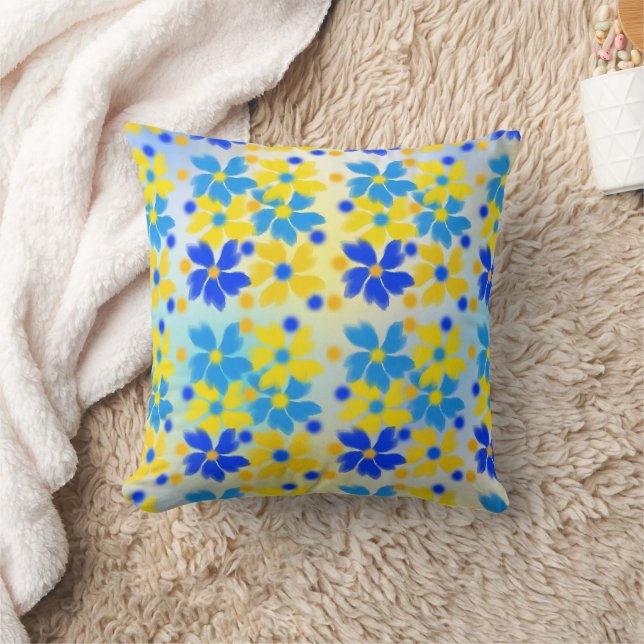 Moderne Gele En Blauwe Bloemen Worp Kussen (Deken)