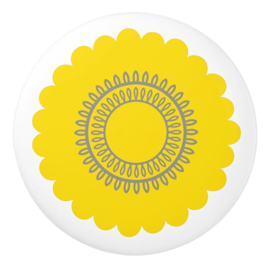 Moderne Gele en Grijze Bloem Keramische Knop (Voorkant)