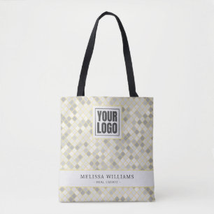 Moderne gele en grijze geometrische zakelijke logo tote bag