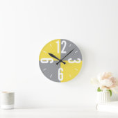 Moderne gele en grijze kleurenblokken grote getall ronde klok (Huis)