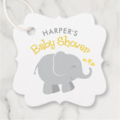 Moderne gele en grijze olifant Baby shower Bedankjes Labels (Voorkant)