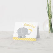 Moderne gele en grijze olifant Baby shower Bedankkaart (Voorkant)