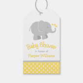 Moderne gele en grijze olifant Baby shower Cadeaulabel (Voorkant)