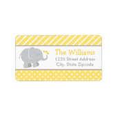 Moderne gele en grijze olifant Baby shower Etiket (Voorkant)