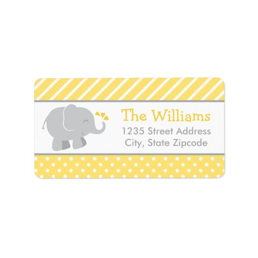 Moderne gele en grijze olifant Baby shower Etiket (Voorkant)