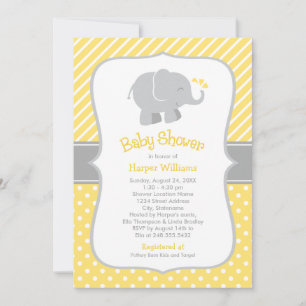Moderne gele en grijze olifant Baby shower Kaart
