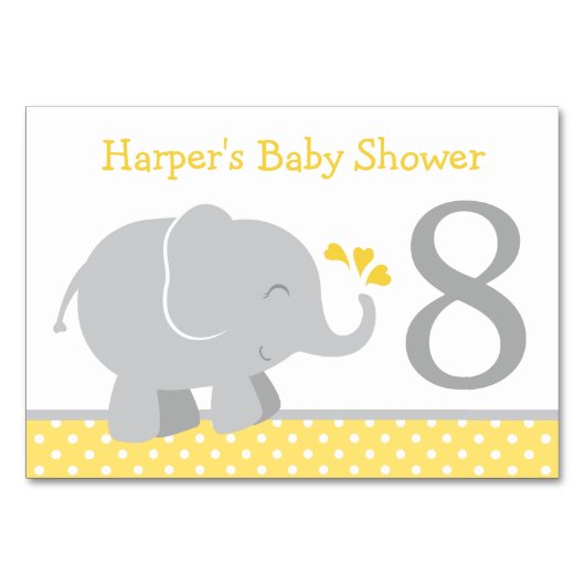 Moderne gele en grijze olifant Baby shower Kaart (Achterkant)