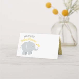 Moderne gele en grijze olifant Baby shower Plaatskaartje