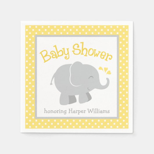 Moderne gele en grijze olifant Baby shower Servetten (Voorkant)