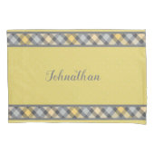 Moderne Gele en Grijze Polka Dot en Plaid Kussensloop (Voorkant)