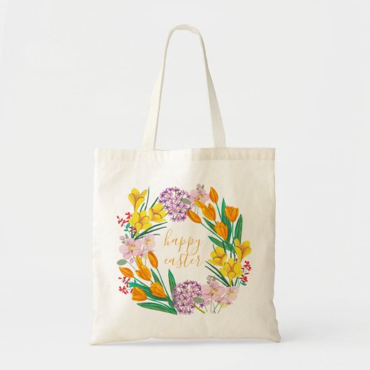 Moderne gele en groene lentbloemen blij tote bag (Voorkant)