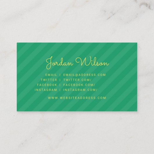 Moderne gele en groene strips blogger sociale medi visitekaartje (Achterkant)