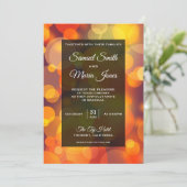 Moderne Gele en Oranje Bokeh Huwelijksuitnodiging Kaart (Staand voorkant)