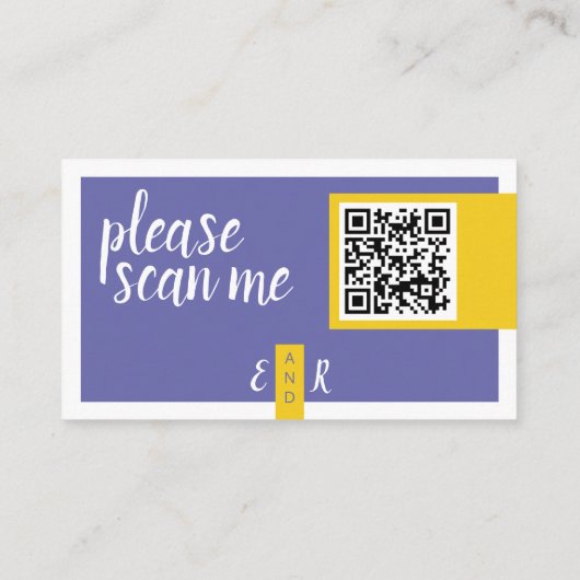 Moderne, gele en paarse QR code bruiloft website Informatiekaartje (Achterkant)