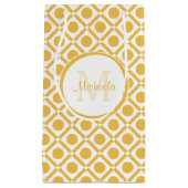 Moderne Gele en Witte Geometrische Monogramnaam Klein Cadeauzakje (Voorkant)
