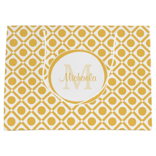 Moderne Gele en Witte Geometrische Monogramnaam Large Cadeautasje (Voorkant)