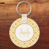 Moderne Gele en Witte Geometrische Monogramnaam Sleutelhanger (Voorkant)