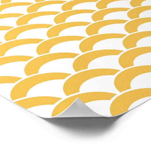 Moderne Gele en Witte Scallops Monogram en Naam Poster (Hoek)