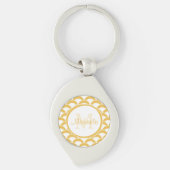 Moderne Gele en Witte Scallops Monogram en Naam Sleutelhanger (Voorkant)