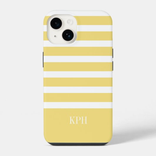 Moderne Gele en Witte Streep met Monogram iPhone Hoesje (Achterkant)