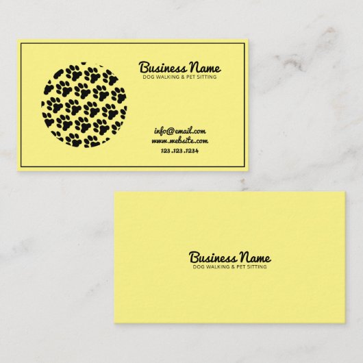 Moderne gele en zwarte cirkelvormige pootprintwand visitekaartje (Voorkant / Achterkant)