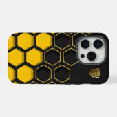 Moderne Gele en Zwarte Honingraat Patroon Aangepas iPhone Hoesje (Achterkant horizontaal)