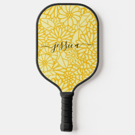 Moderne gele florale scriptnaam pickleball paddle
