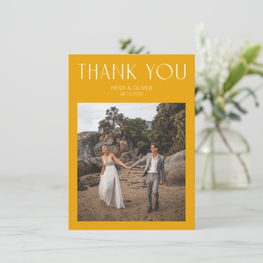 Moderne gele foto bruiloft Hartelijk dank Bedankkaart (Staand voorkant)