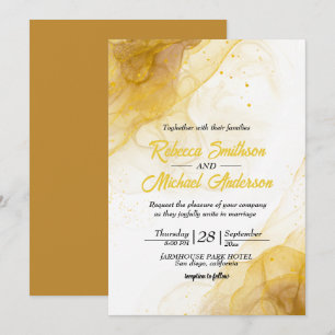 Moderne Gele Gele GoudAgate Marble Glitter Wedding Kaart