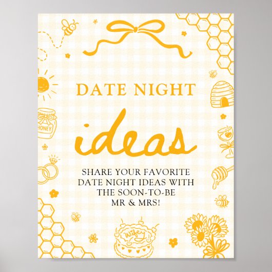 Moderne Gele Gingham Honingbij Date Night Ideeën Poster (Voorkant)