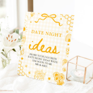 Moderne Gele Gingham Honingbij Date Night Ideeën Reclamebord Met Voetstuk