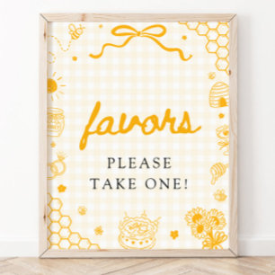 Moderne Gele Gingham Honingbij Favorieten Bord Poster