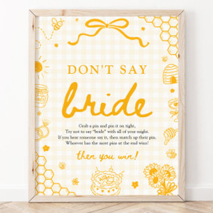 Moderne Gele Gingham Honingbij Zeg Niet Bruid Poster