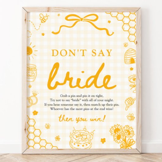 Moderne Gele Gingham Honingbij Zeg Niet Bruid Poster