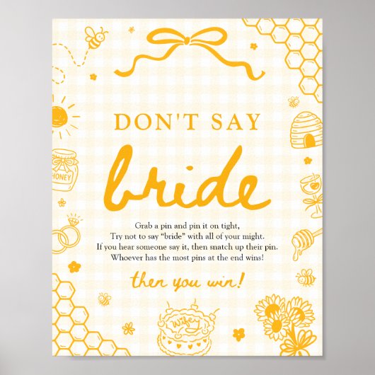 Moderne Gele Gingham Honingbij Zeg Niet Bruid Poster (Voorkant)