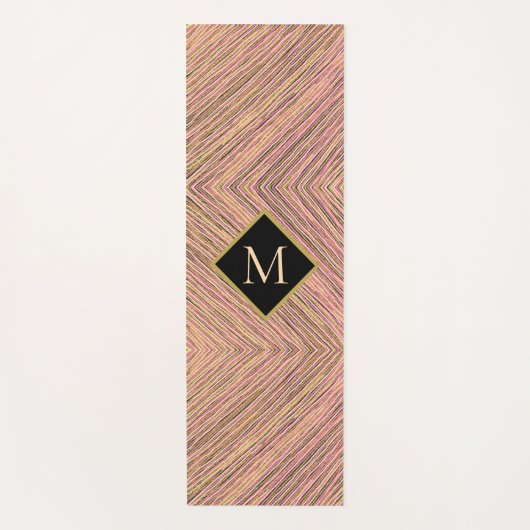 Moderne Gele Glitter Monogram Stripes Yogamat (Voorkant)