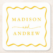 Moderne Gele Golfbreker Frame Trouwfeest Kartonnen Onderzetters (Voorkant)