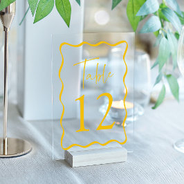 Moderne Gele Golvende Frame Acryl Tafel Nummers Uitnodigingen