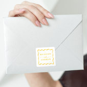 Moderne Gele Golvende Frame Huwelijk Vierkante Sticker