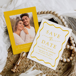 Moderne Gele Golvende Lijst Foto Huwelijk Save The Date