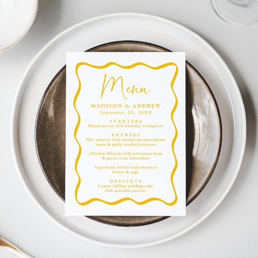 Moderne Gele Golvende Lijst Huwelijk Menu