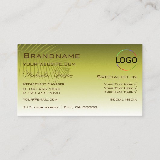 Moderne gele gradiënt palmleder monogram en Logo Visitekaartje (Achterkant)