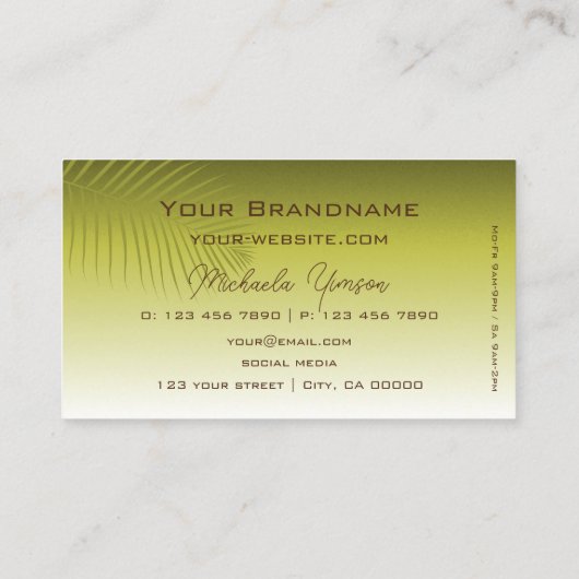 Moderne gele gradiënt palmleder Monogram gewoon Visitekaartje (Achterkant)