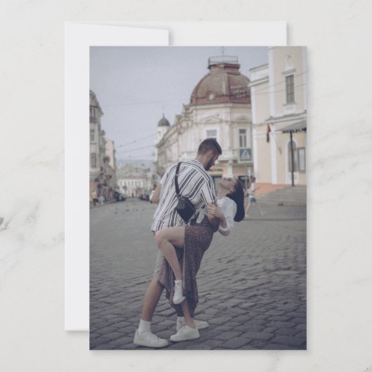 Moderne gele grappige foto save the date (Achterkant)