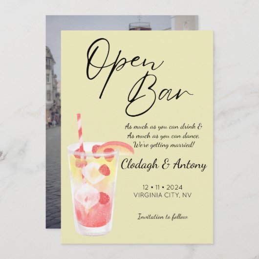 Moderne gele grappige foto save the date (Voorkant / Achterkant)